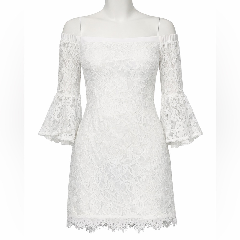 Southern Fried Chics White Lace Off Shoulder Mini Dress NWT Size L